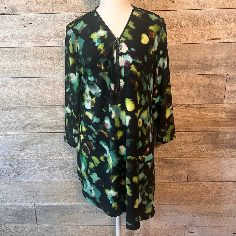 🇨🇦 Joseph Ribkoff women's asymmetrical 3/4 zip abstract blouse tunic‎ size 10